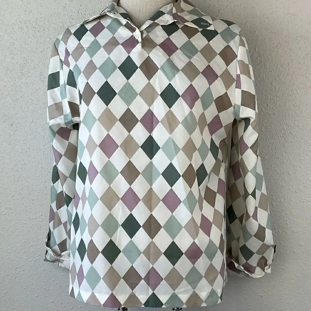 Vintage Division of Russ Togs, Inc. Womens Argyle Collar Blouse Size M